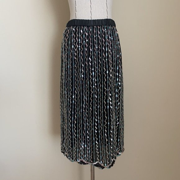 Judith Ann Creations Skirt Zig Zag Pink Blue Sequins Deco Holiday 80s Party XS - Picture 1 of 10
